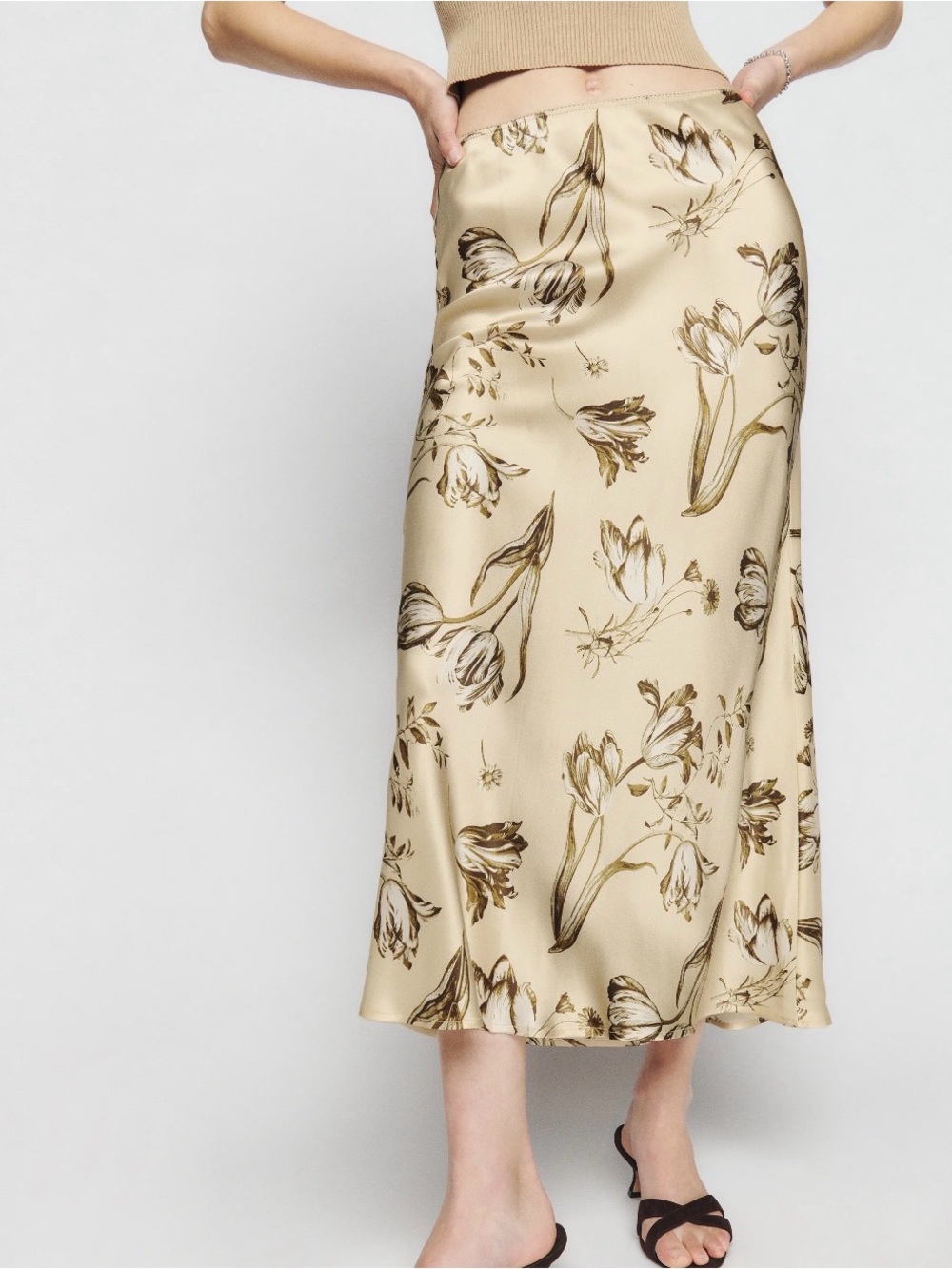 Reformation Layla Silk Skirt in Umber